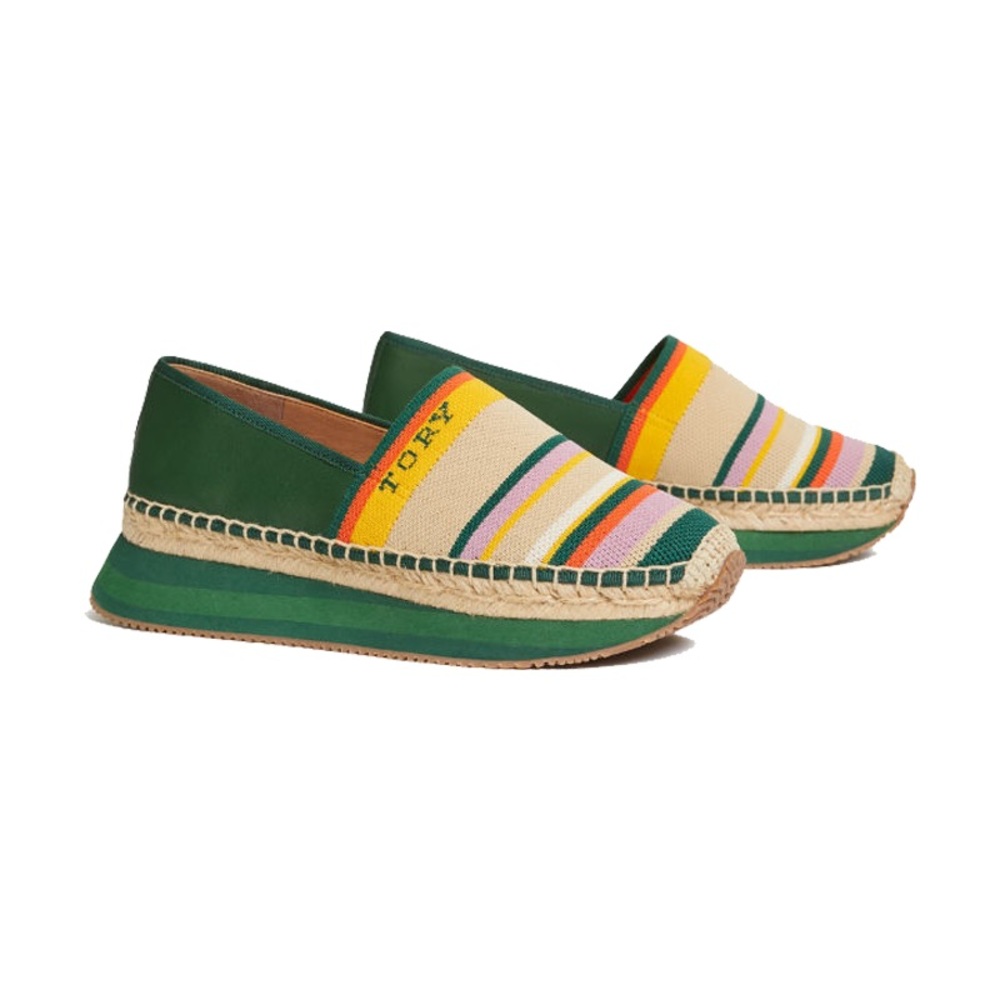 TORY BURCH SLIP ON TRAINER 57309 - CANYON STRIPE/EQUESTRIAN GREEN - SIZE US 8